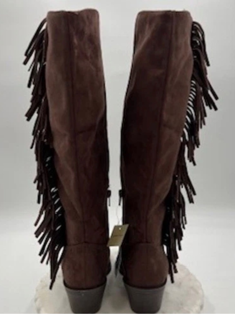 Womens Brown Suede Fringe High Boots - Picture 3 of 5